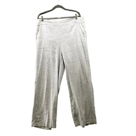 Chico's Linen Blend Pull On Pants Womens Size 14R 2.5R Blue Wide Leg Coastal - Picture 1 of 9